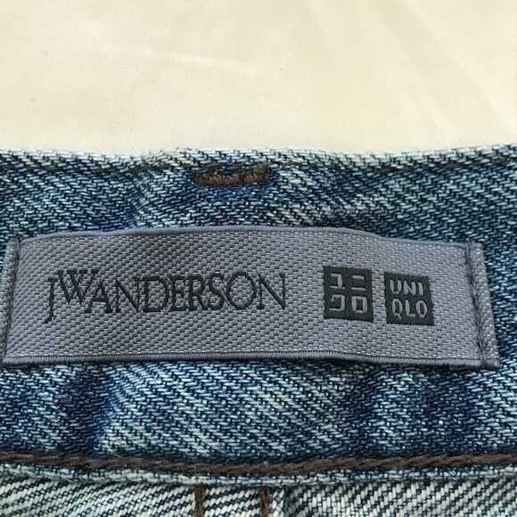 Uniqlo JW Anderson Wide Leg Jeans Women 23 Blue Mid Rise Medium Wash Stretch - Picture 3 of 11
